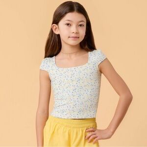 Blogilates Girls Princess Cap Sleeve T-Shirt Floral NWT